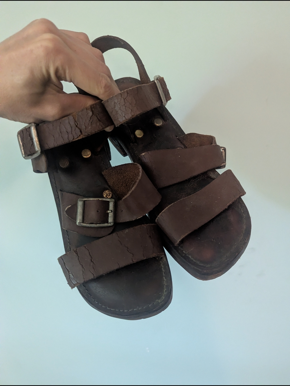Women’s Brown Leather Platform Sandals with Buckle - Picture 2 of 4